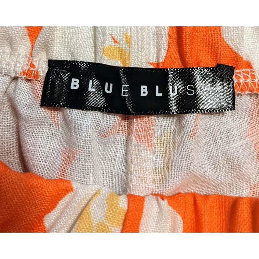 Blue Blush Floral Two Piece Set Crop Top Wide Leg Pants Summer Trendy Medium NEW